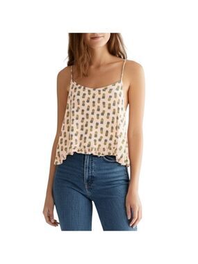 Jennyfer France pink flowy pineapple print ruffle hem tank top L